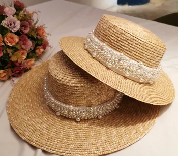 01907-shi vasaros rankų darbo šiaudų perlų ponia fedoras bžūp moterų laisvalaikio panama džiazo skrybėlę