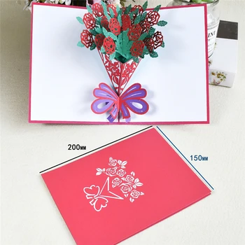 10 Pak 3D Rožių Žiedų Puokštė Pop-Up Kortelę Valentino Birhtday Motinos Diena Visoms Progoms atvirukas