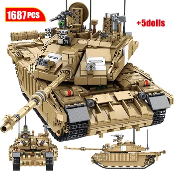 1687PCS Karinės Challenger 2 Pagrindinis Tankas Modelio Blokai WW2 Armijos Kareivis Duomenys Bicks Žaislai Berniukams