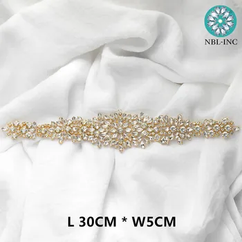 (1PC) Gold crystal nuotakos kalnų krištolas aplikacijos diržo vestuvių varčios vestuvių suknelė aksesuarai WDD0238