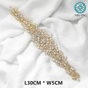 (1PC) Gold crystal nuotakos kalnų krištolas aplikacijos diržo vestuvių varčios vestuvių suknelė aksesuarai WDD0238