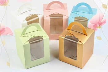 200pcs/1 grupė cupcake dėžės su langas su rankena marklon lauke Pudingas mažų dovanų pakavimo