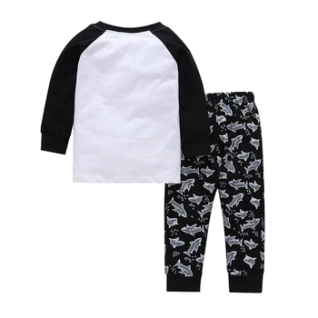 2019 New Baby Vaikų Berniukų, Mergaičių Ryklys Modelio Rinkinys Ilgomis Rankovėmis Palaidinė TopsTrousers Sleepwear Pižama