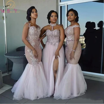 2020 M. Afrikos Bridesmaid Dresses Ilgai Mišraus Stiliaus Appliques Off Peties Undinė Promenadzie Suknelė Padalinta Pusėje Tarnaitė Garbės Suknelės