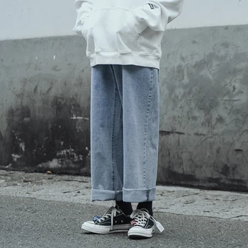 2020 Vyrų Kaubojus Kelnės Hip-Hop Pločio Kojų Kelnės Prarasti Streetwear Medvilnės Atsitiktinis Kelnės Baggy Homme Krovinių Kišeniniai Džinsai M-2XL