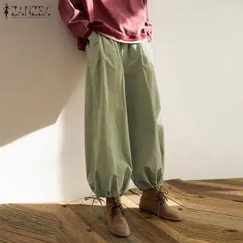 2021 m. Rudenį Ilgos Kelnės ZANZEA Mados Nėriniai Pantalon Moterų Atsitiktinis Kieta Elastinga Juosmens Haremo Kelnės Moteriška Streetwear Palazzo