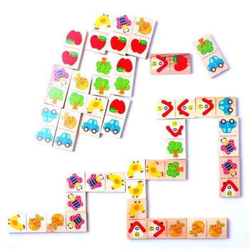 28Pcs Medinis Domino Blokai Vaisių Gyvūnų Pripažinti, Žaislai Švietimo Dėlionės Vaikų Montessori Blokai Mokymosi Žaislų Rinkinys