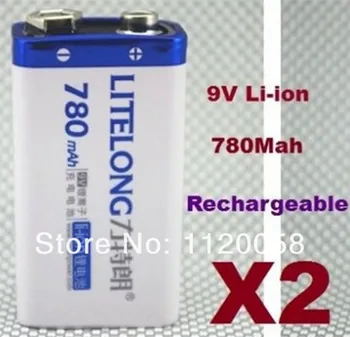 2VNT/daug Naujų 9V Li-ion Baterija 780mah Baterija 9V baterija Nemokamas Pristatymas