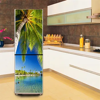 3D Mėlynas Dangus, Paplūdimys, Gamta Tapetai Šaldytuvas Dangtelio Lipdukas Lipni Nuimamas Šaldytuvas Durų Lipdukai Virtuvės Namų Dekoro