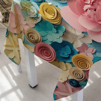 3D Įspaustu Gėlių Staltiesė Kūrybos Spalvinga Wallflower Modelis Plaunamas Tirštėti Stačiakampio formos staltiesė Vestuvių
