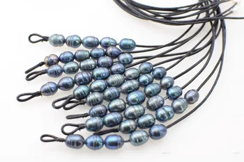 5strands gėlavandenių perlų pilka/juoda/balti ryžiai ir juodas line17inch didmeninė pobūdžio karoliukų FPPJ mėlyna cirkonis kablys
