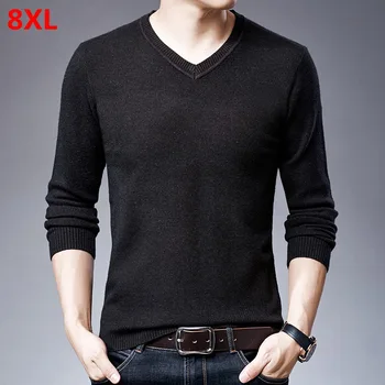 Atsitiktinis negabaritinių vientisos spalvos, žemiausią marškinėliai plius dydis XL megztinis v-kaklo vyrų laisvas megztinis megztinis (puloveris)