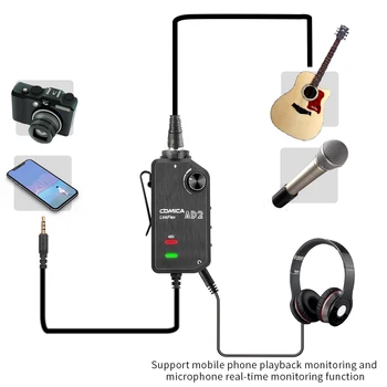Comica LinkFlex AD2 XLR/6.35 mm-3.5 mm Audio Preamp Adapteris Jungtis su Phantom Power išmaniųjų telefonų Kameros ir Gitara
