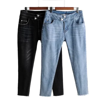 Didelio dydžio džinsus pavasario 2020 naujas elastingos didelio dydžio mažus džinsus, antblauzdžiai su platų antblauzdžiai, Kailiais pamušalu kelnės