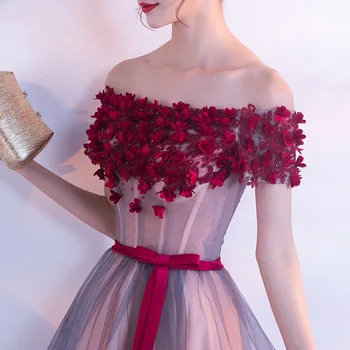 Didelis Naujas Gėlių Bridesmaid, Suknelės Plius Dydžio Elegantiškas Valtis Kaklo Trumpomis Rankovėmis, Perlai, Chalatas De Soiree Princesė Suknelė