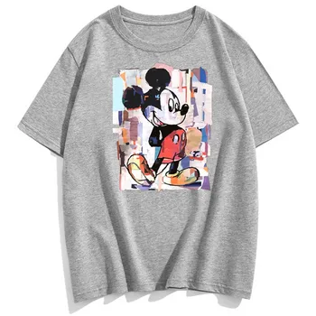 Disney Elegantiškos Mados Mickey Mouse Animacinių Filmų Spausdinti Porų Unisex Moterys T-Shirt O-Kaklo Megztinis Trumpomis Rankovėmis Medvilnė Tee Top 10 Spalvų