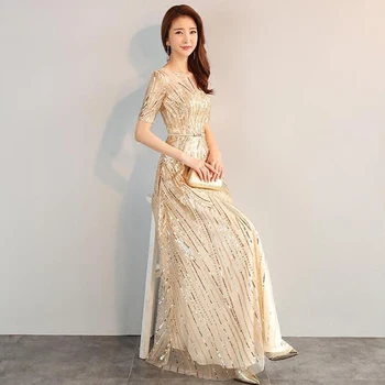 DongCMY Ilgai Oficialų Maxi China Vakaro Suknelės 2020 Aukso Spalvos Užtrauktukas Mados Moterų Partijos Veiklos Suknelė
