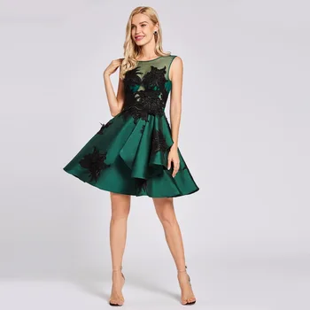 Dressv tamsiai žalias kokteilis suknelė pigūs samtelis kaklo linija, rankovių baigimo šalis suknelė elegantiškas mados kokteilis suknelė