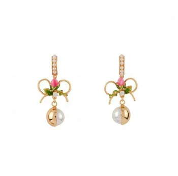 Emalio glazūra pearl lankas, rožinės spalvos rožių pumpurų ilgi karoliai, apyrankės auskarai ausies segtukas žiedas moteris
