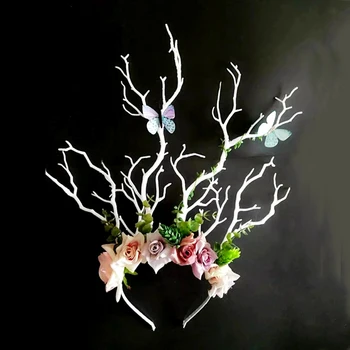 Gotikos Gėlių, Gėlių Ekrano Užsklandą Rankų Darbo Goth Medžių Šakas HairBand Festivalis Vestuvių Plaukų Aksesuarai