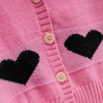 Harajuku V-kaklo Single-breasted Meilės ilgomis Rankovėmis Chic Moterų Megztinis Kolegija Stiliaus Mados Moterų Megztinis