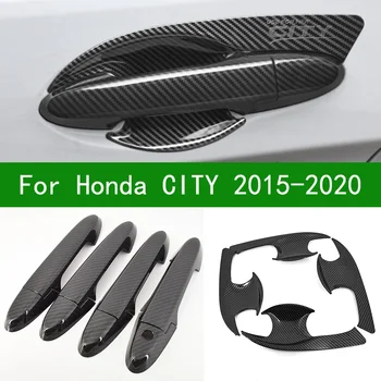 Honda CITY-2020 m. Juodos spalvos Anglies Pluošto modelio automobilių Durų rankena dubenėlį, Padengti Rėmelio Apdaila. 2016 m. 2017 m. 2018 m. 2019 m.