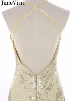 JaneVini Seksuali rožinė Aukso Bridesmaid Suknelę Ilgai Prabangūs Blizgančiais Undinė Vestuvių Svečių Suknelės Moterims demoiselle d 'honneur