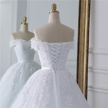 Jaunavedžių Vestuvių Suknelė Plius dydis off peties nėriniai siuvinėjimo duobute vestuvių suknelė Skraiste Princesė Santuokos balta nuotakos suknelė