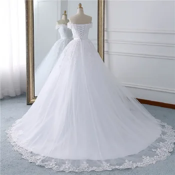 Jaunavedžių Vestuvių Suknelė Plius dydis off peties nėriniai siuvinėjimo duobute vestuvių suknelė Skraiste Princesė Santuokos balta nuotakos suknelė