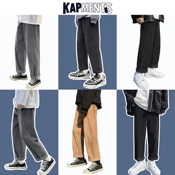 KAPMENTS Sweatpants Vyrai Juodas Velvetas Kelnės 2020 M. Žiemos Mens Japonijos Streetwear Pločio Kojų Poilsiu Vyrų Harajuku Baggy Kelnės