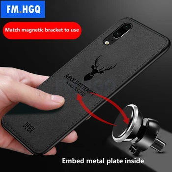 Karšto Audinio Tekstūra Elnias 3D Minkštos TPU Magnetinio Automobilių Atveju, Huawei P20 Pro įmontuotas Magnetas Plokštė Atveju 30 P40 Pro Lite Dangtis