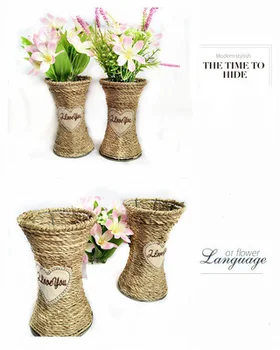 Kinijos stilius, rankdarbiai, austi gėlių krepšeliai, pinti džiovintų gėlių vaza austi amatai