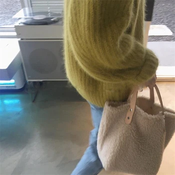 Korėjos mados balta spalva ėriukų pliušinis rankinė moterims Didelės talpos totalizator krepšiai Padirbtų Kailių pirkinių krepšys 2019 naujas žiemos produktus