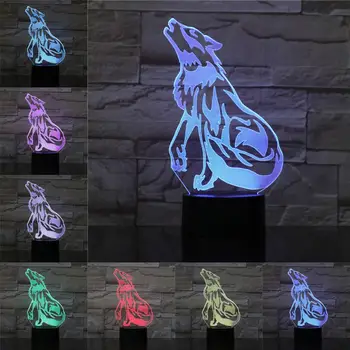 Kūrybos Wolf 3D lankstaus Nuotolinio Lempos Abstrakčiai Akrilo Lamparas Vaikams Kalėdų, Gimtadienio Dovanos Kūdikis Miega Stalo Apdailos