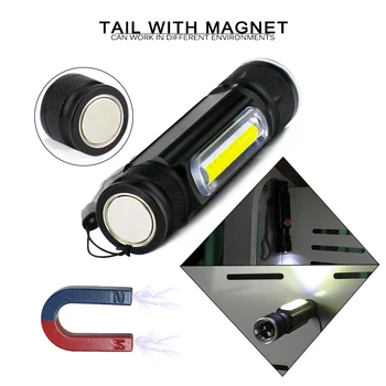 LED Įkraunamas Žibintuvėlis XML-T6+COB Mini Usb Fakelas 18650 Žibintuvėlis Su Magnetu Darbą Šviesos Magnetinis Linterna Kempingas Žibintų