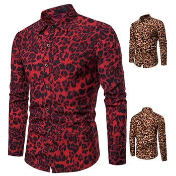 Loldeal 2019 m. pavasarį naujas mados leopard didelis kūno dizaino džentelmenas dinaminis vyrų atvartas ilgomis rankovėmis marškinėliai