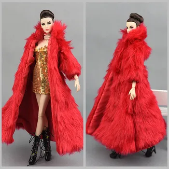 Lėlės Priedai Nustatyti Žiemos Super Ilgas Kailis Kailis Mados Drabužius Barbie Doll House Parko Suknelė 1/6 BJD Lėlės