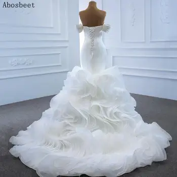 Mados Nuimamas Off Pečių Vestuvių Suknelė Balta Sraigė Modelio Suknelė Ilgai Traukinio Elegantiškas Brangioji Vestuvių Nuotakos