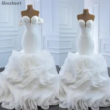 Mados Nuimamas Off Pečių Vestuvių Suknelė Balta Sraigė Modelio Suknelė Ilgai Traukinio Elegantiškas Brangioji Vestuvių Nuotakos