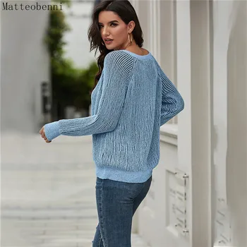 Mados Seksualus Laisvas Megztinis lady Pavasarį, Rudenį megzti megztinis (puloveris visą rankovės megztos viršuje moterų 2020 m. megztiniai streetwear