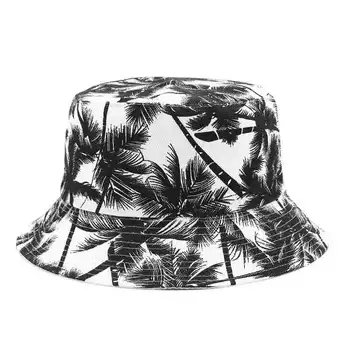 Mados Vasaros Grįžtamasis Juoda Balta Kokoso Medžio Spausdinti Žvejys Kepurės Kibirą Skrybėlės Gorro Pescador Vyrai, Moterys, Panama Kibiro Kepurę