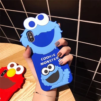 Mielas Animacinių filmų 3D Sausainių Monstras Elmo Telefono dėklas skirtas iPhone 6 6s 7 8 Plus X XR XS MAX Minkšto Silikono Guma Padengti Funda Coque 