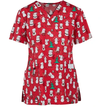 Moterų Slaugos Krūmynai Viršūnių Atspausdintas Vienodas Linksmų Kalėdų Gėlės Marškinėliai trumpomis Rankovėmis T-shirt LL@17