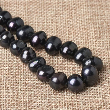 Natūralūs gėlavandenių perlų juodi karoliai 8-9mm Netoli apvalūs karoliukai 