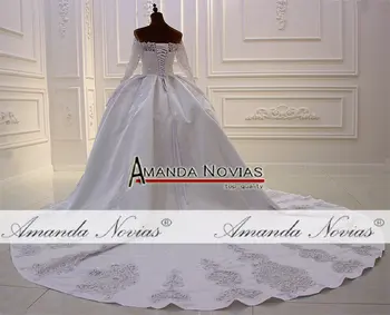 Naujas dizaineris vestuvių suknelė ravėjimas dress satino su nėriniais visą duobute liemenė