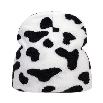Naujas mados Megzti skrybėlę Karvės Modelį Mielas Kepurės Žiemą šilta, Skrybėlės Moterims Rudenį hip-hop Kepuraitė Kepurės Mados Balta Juoda laukinių Bžūp