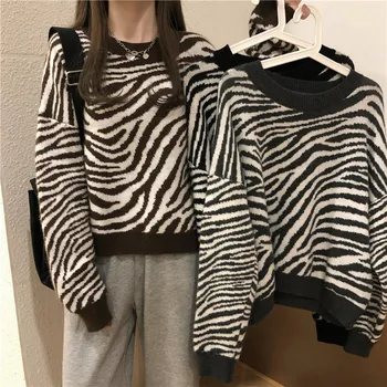 Negabaritinių Džemperis Moterims Harajuku Prarasti Puloveriai Ponios Minkštas Dryžuotas Zebras Batwing Rankovėmis Chic Korėjos Viršūnes 2020 M. Rudenį