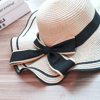 OUNIAN001 moterų floppy atsitiktinis šiaudų skrybėlę Suaugusiųjų reguliuojamas bowknot panama kepurė Holiday beach kelionę rafija Saulės skrybėlę gorros