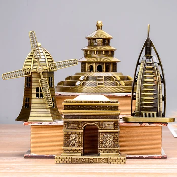 Pasaulyje žymus Big Ben, Eifelio Bokštas modelis, procesų modelis metalo ornamentais, dovana, namų dekoravimo reikmenys statula