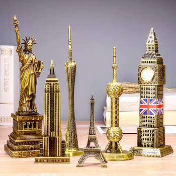 Pasaulyje žymus Big Ben, Eifelio Bokštas modelis, procesų modelis metalo ornamentais, dovana, namų dekoravimo reikmenys statula